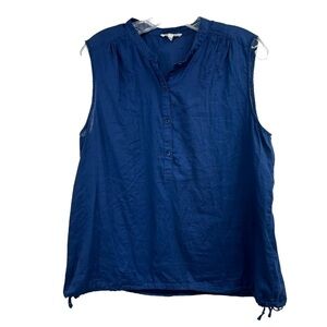 Eileen Fisher Navy Sleeveless Organic Cotton Mandarin Collar Blouse Top, M